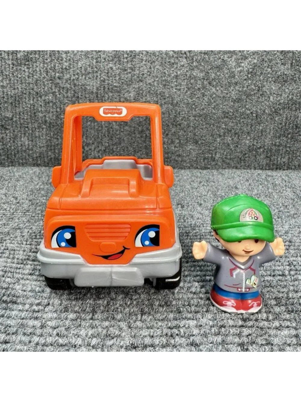 Fisher Price Little People Orange Truck Jeep Car Help A Friend + Boy Figure Tow
